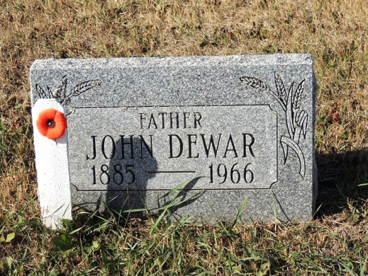Photo of headstones/John Dewar d1966 hdstn Beaverlodge cem AB